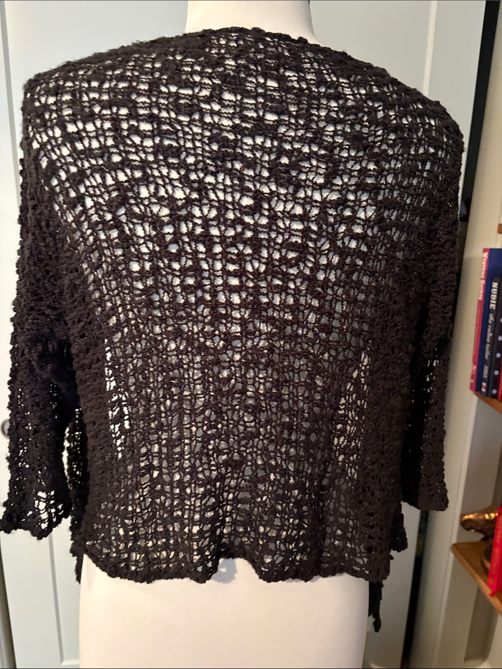 Open-Weave Black Women's Cardigan Sweater - Lightweight Layering - Picture 3 of 5